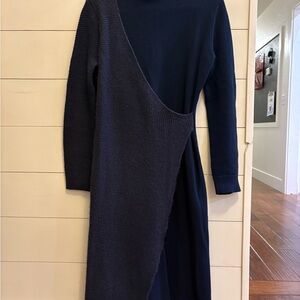 Faux wrap knit midi dress